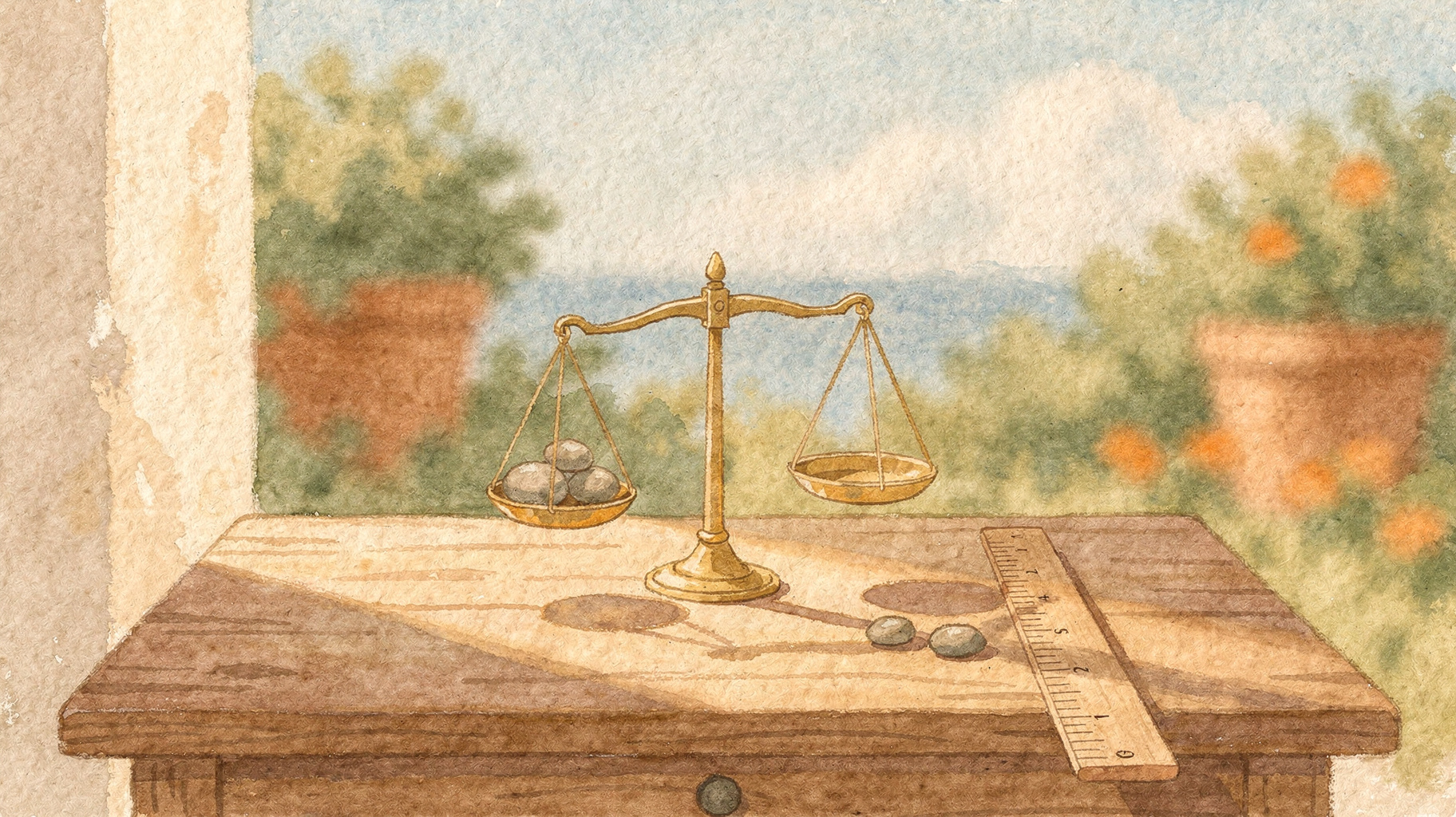 Scales and a ruler on a desk, standing for weighing live chat tools against each other